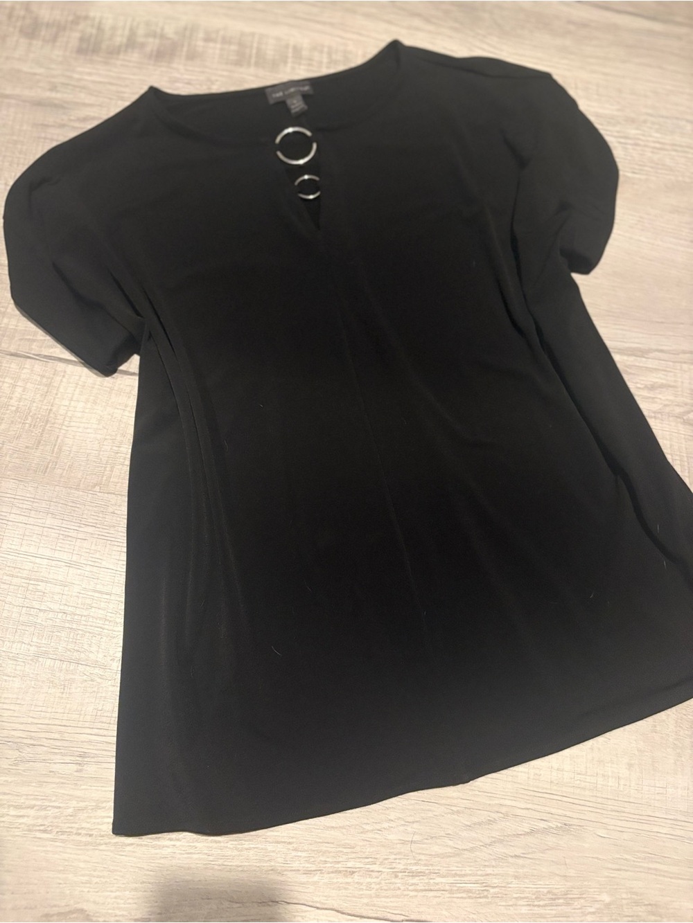 The Limited Black Short-Sleeve Top with Double Ring Accent